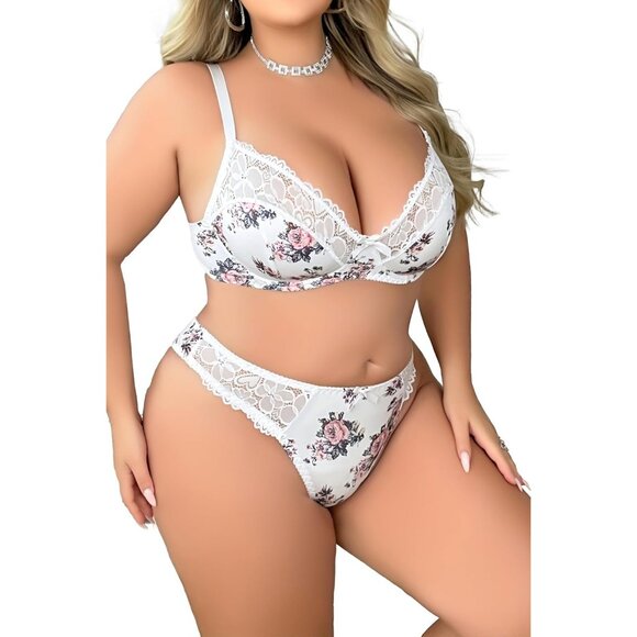 WOMEN'S Roses Sexy Lace Push Up Bra & Babydoll Nightwear Lingerie Set - Picture 4 of 5